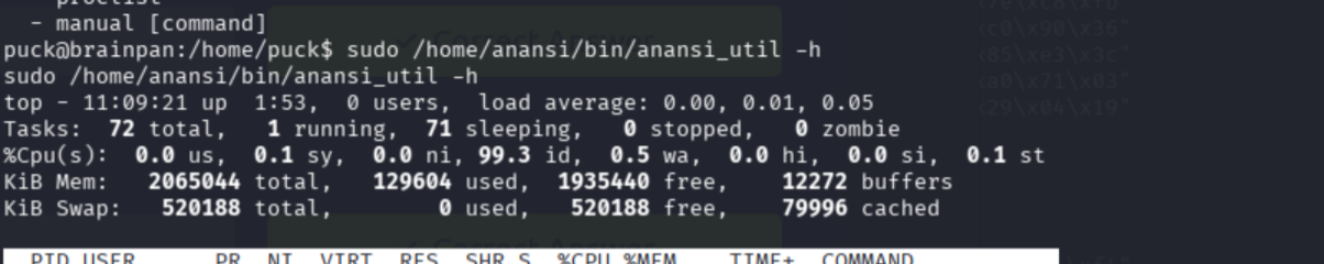 anansi_util usage menu showing available options including manual